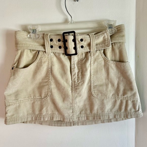 Abercrombie & Fitch Dresses & Skirts - Abercrombie & Fitch Y2K Belted Tan Corduroy Micro Mini Skirt Size XS Cargo